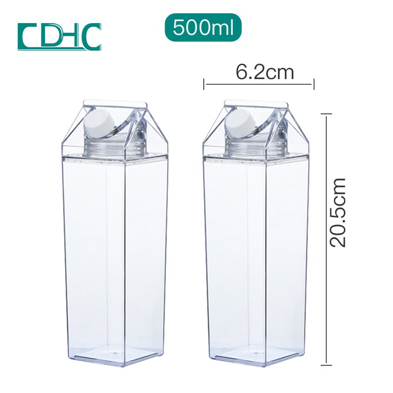 China Warehouse 500ml 1000ml BPA Free Plastic Square Transparent Milk Carton Custom Logo Water Mug Clear Acrylic Water Bottle