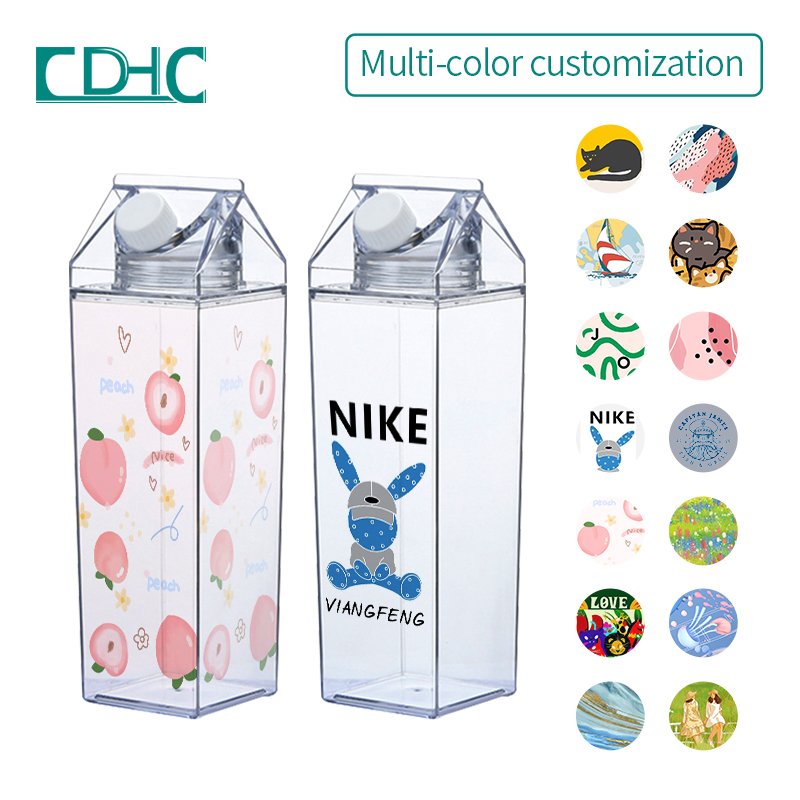 China Warehouse 500ml 1000ml BPA Free Plastic Square Transparent Milk Carton Custom Logo Water Mug Clear Acrylic Water Bottle