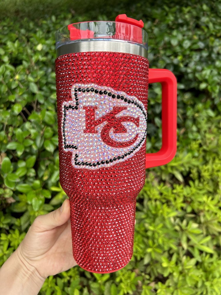 20 Colors High Quality Game Day Football Teams 40oz Kansas Rhinestone Tumblers NFLC Bling Sports KC Chiefs Mugs