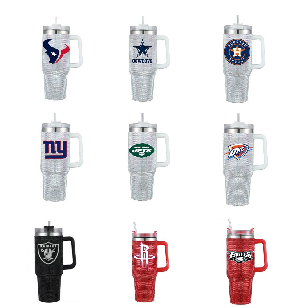 20 Colors High Quality Game Day Football Teams 40oz Kansas Rhinestone Tumblers NFLC Bling Sports KC Chiefs Mugs