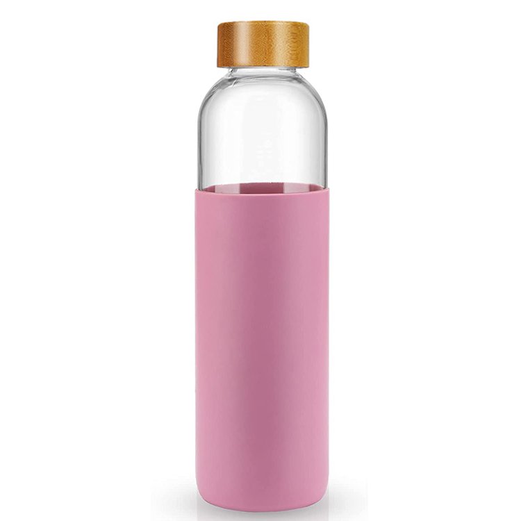Wholesale unbreakable portable BPA free eco-friendly 500ml 32oz custom bamboo lid silicone sleeve nice unique glass water bottle