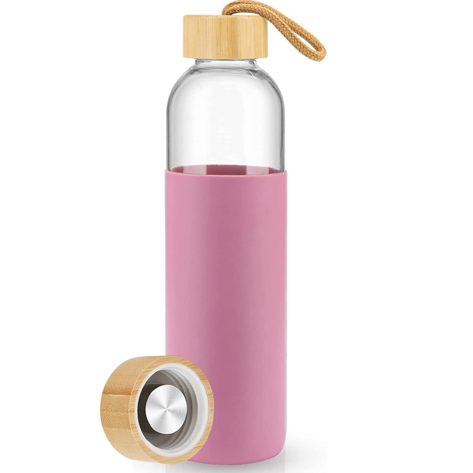 Wholesale unbreakable portable BPA free eco-friendly 500ml 32oz custom bamboo lid silicone sleeve nice unique glass water bottle