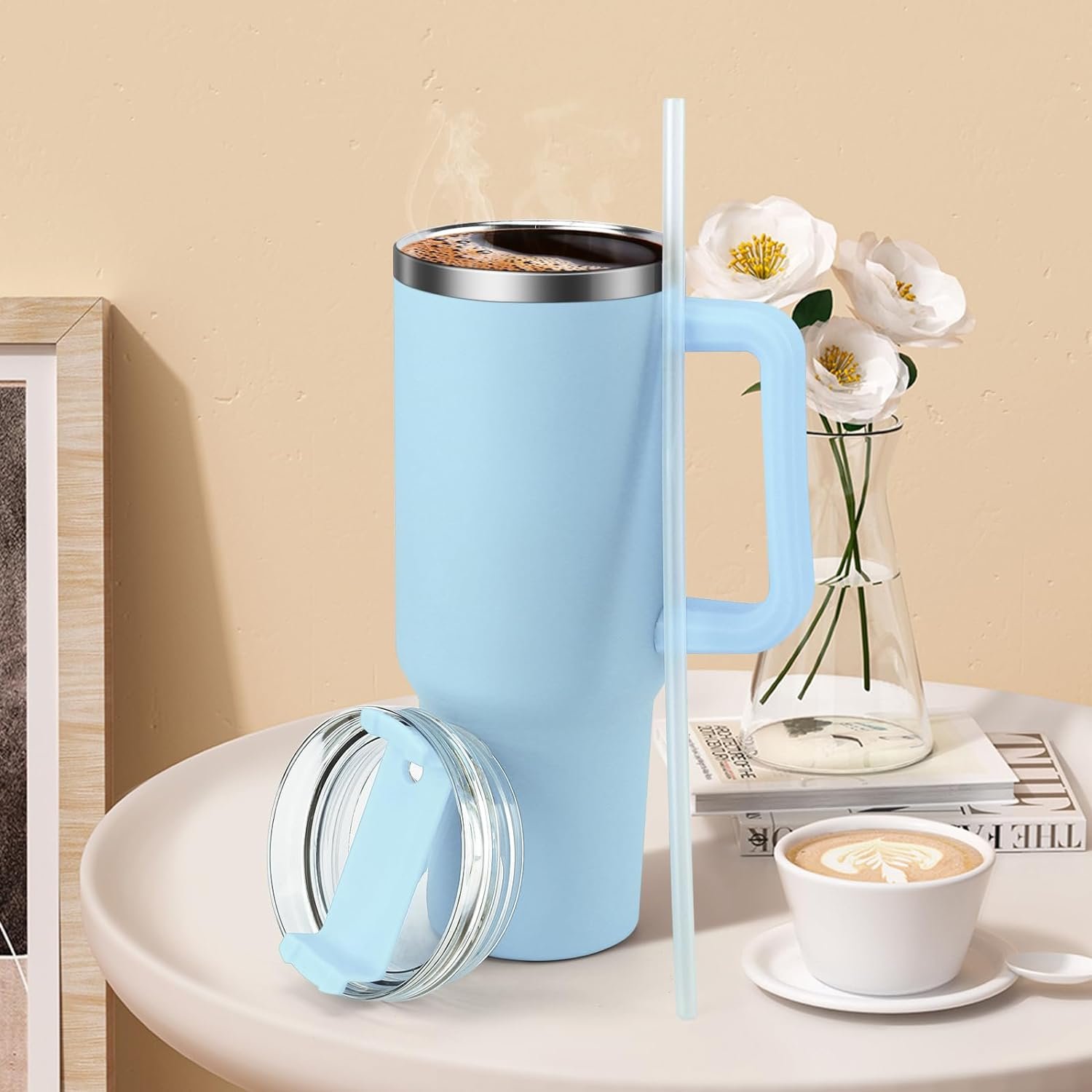 Lingyue custom aqua 40oz flask water bottle thermal mug insulated tumbler with Handle