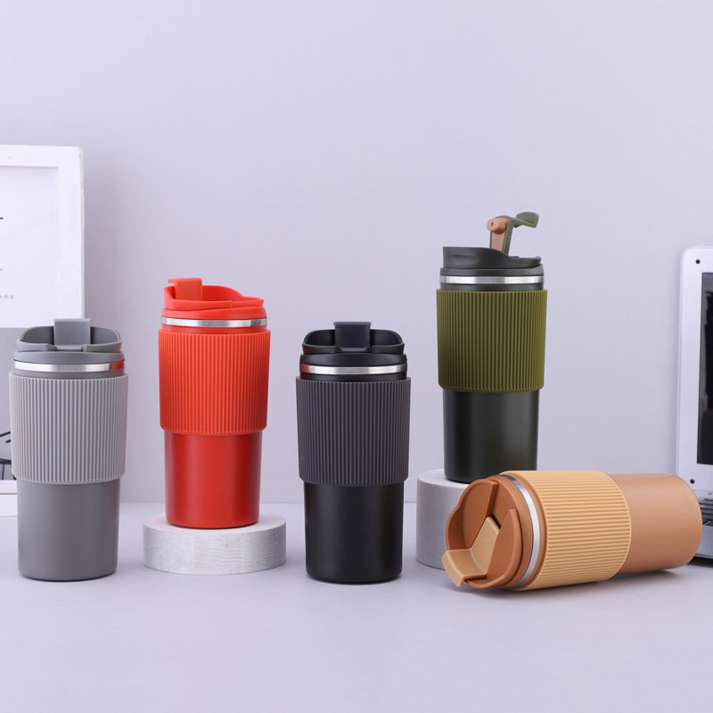 Premium Stainless Steel Vacuum Matte Coffee Mug 380ml 510ml Silicone Sleeve Office Hot and Cold Reusable Water Cup Custom Logo