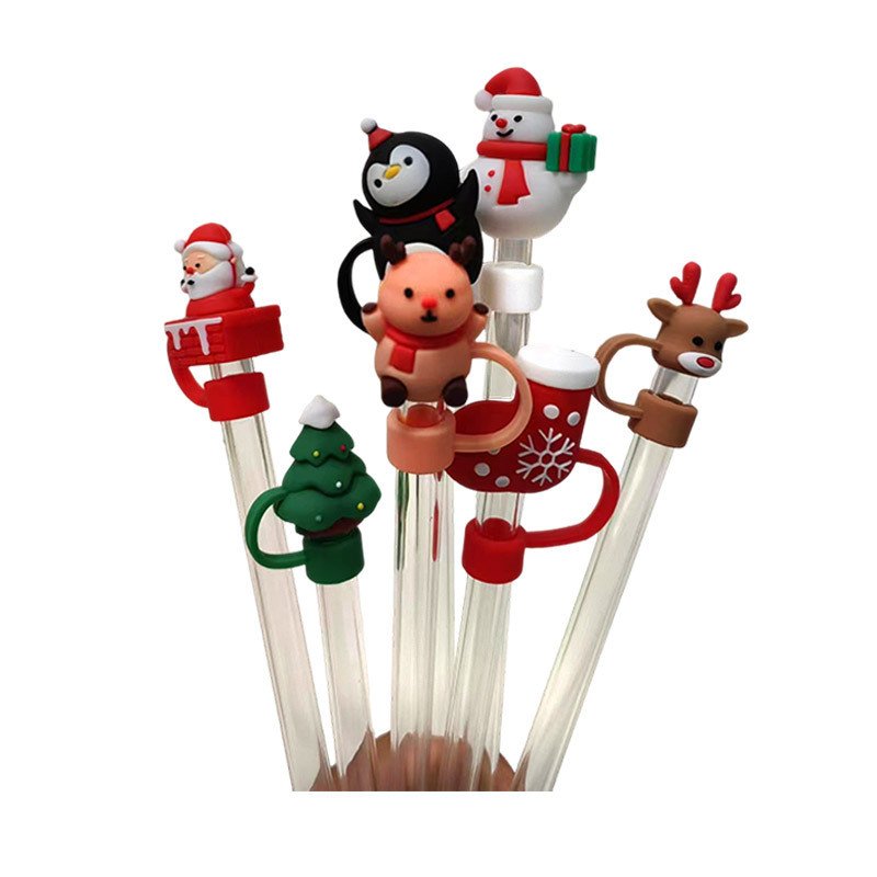 Christmas Halloween Straw Topper Tumbler Straw Cap Dust-Proof Cover Reusable Silicone Straw Protectors Water Bottle Accessories
