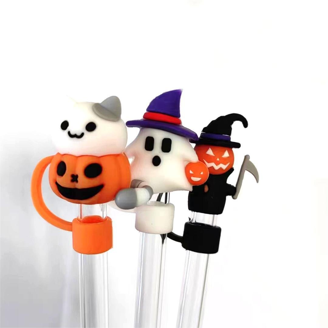 Christmas Halloween Straw Topper Tumbler Straw Cap Dust-Proof Cover Reusable Silicone Straw Protectors Water Bottle Accessories