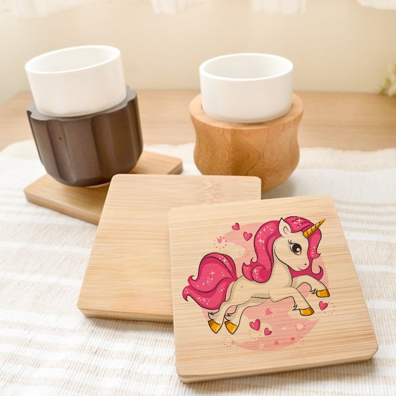 Custom Printing Logo Coffee Tea Beer Mug Cup Coaster Sublimation Bamboo Wooden Mug Coaster Set