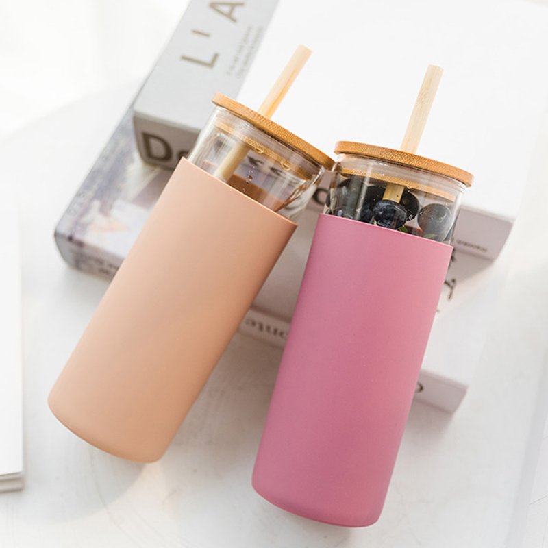 New arrival colorful high borosilicate unbreakable glass water bottle with silicone sleeve and straw