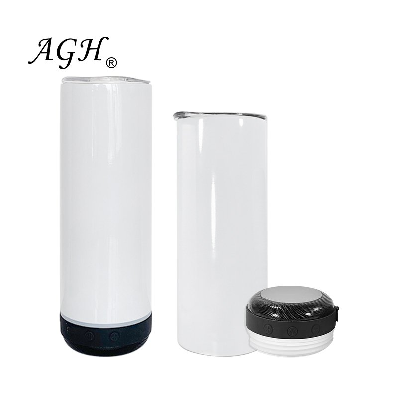 USA Warehouse AGH Stainless Steel 20oz Straight Skinny Black Blank Speaker Tumbler Sublimation With Speaker Music