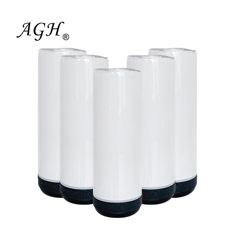 USA Warehouse AGH Stainless Steel 20oz Straight Skinny Black Blank Speaker Tumbler Sublimation With Speaker Music