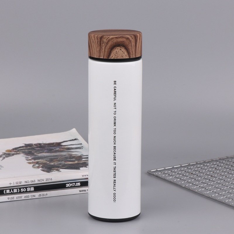 500Ml Wood Grain Insulated Thermos Cup Stainless Steel Vacuum Flask Double Wall Tumblers Bamboo Water Bottle With Lid