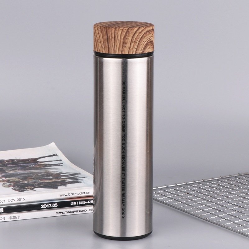 500Ml Wood Grain Insulated Thermos Cup Stainless Steel Vacuum Flask Double Wall Tumblers Bamboo Water Bottle With Lid