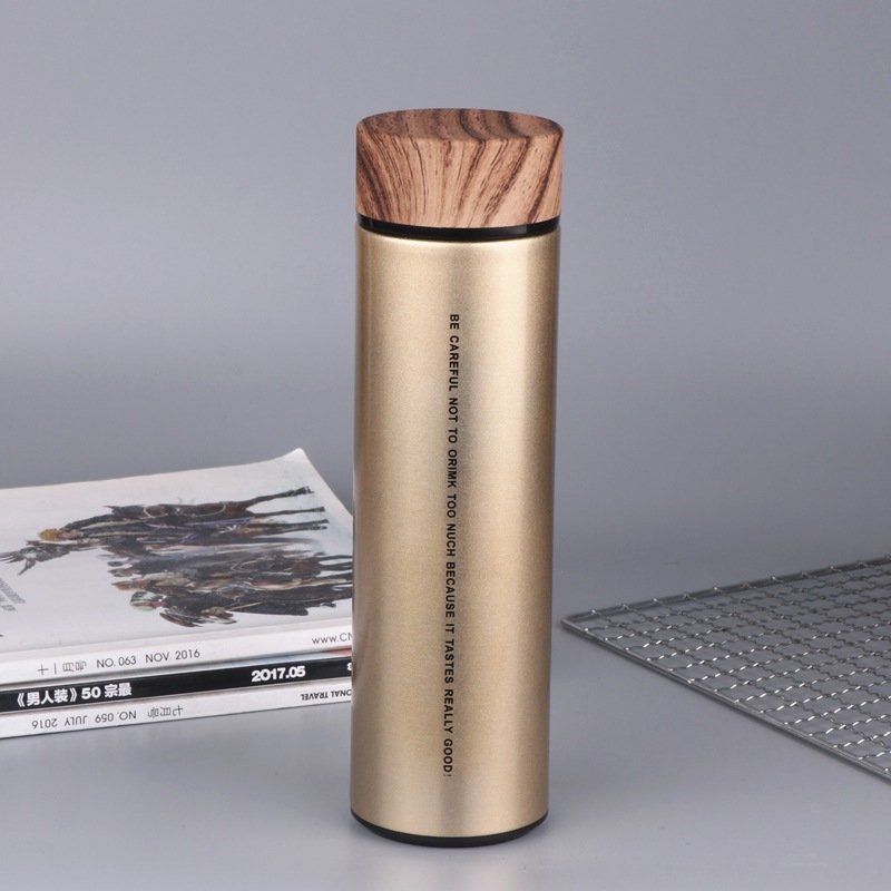500Ml Wood Grain Insulated Thermos Cup Stainless Steel Vacuum Flask Double Wall Tumblers Bamboo Water Bottle With Lid