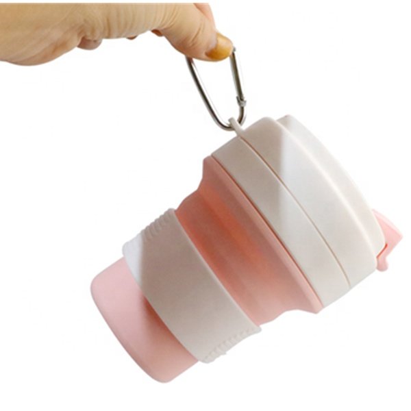 Popular BPA Free 350 ML Portable Silicone Foldable Plastic Travel Coffee Cup Mug Folding Reusable Silicon Camping Cup with Lid