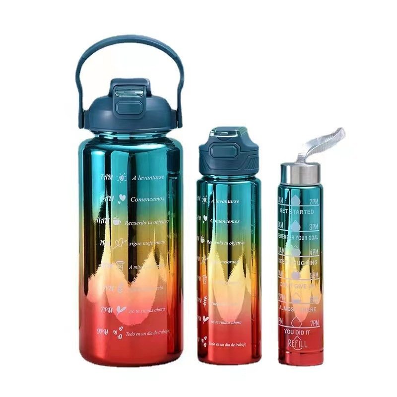 3pcs/set Termos Water Bottle termos de agua gym canecas Termos Motivacional botellas de agua vasos plastico