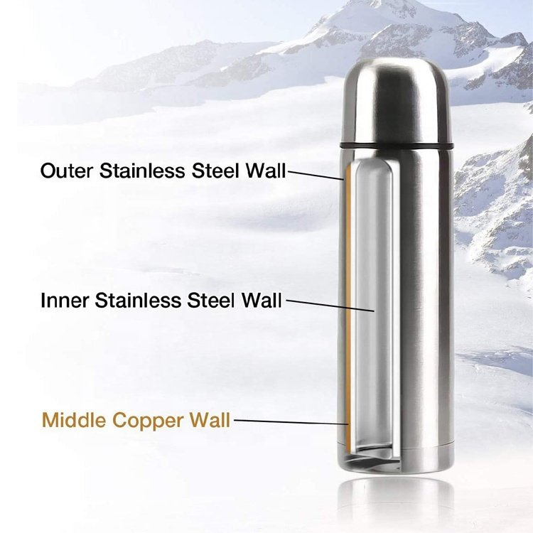 Classic Double Walled Stainless Steel Silver Thermos Vacuum Flask 500ml