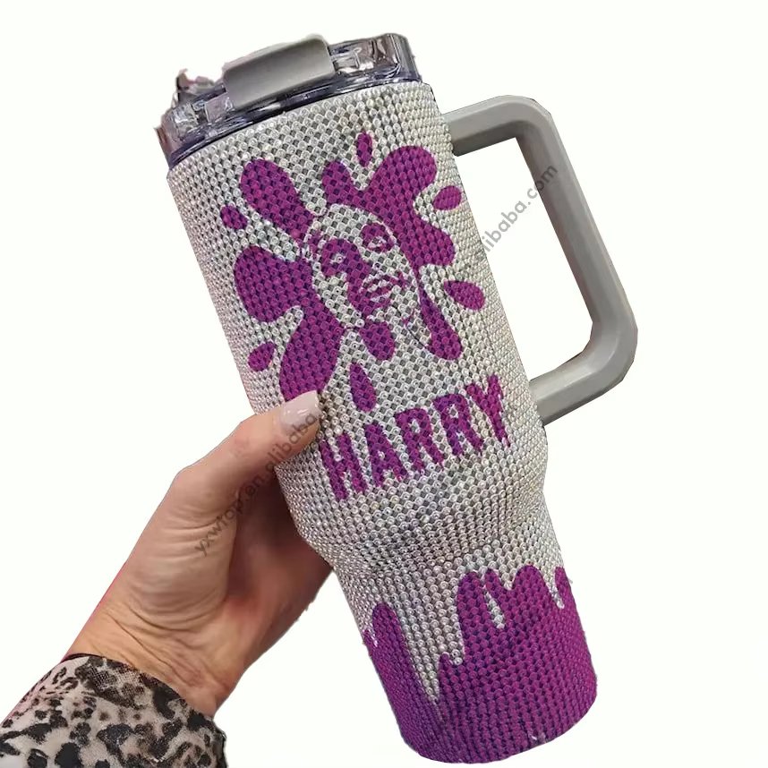 newest custom Halloween Beetlejuice crystal Lake proof 40Oz Rhinestone vacauum insulated cup Bling Tumbler mugs With Handle