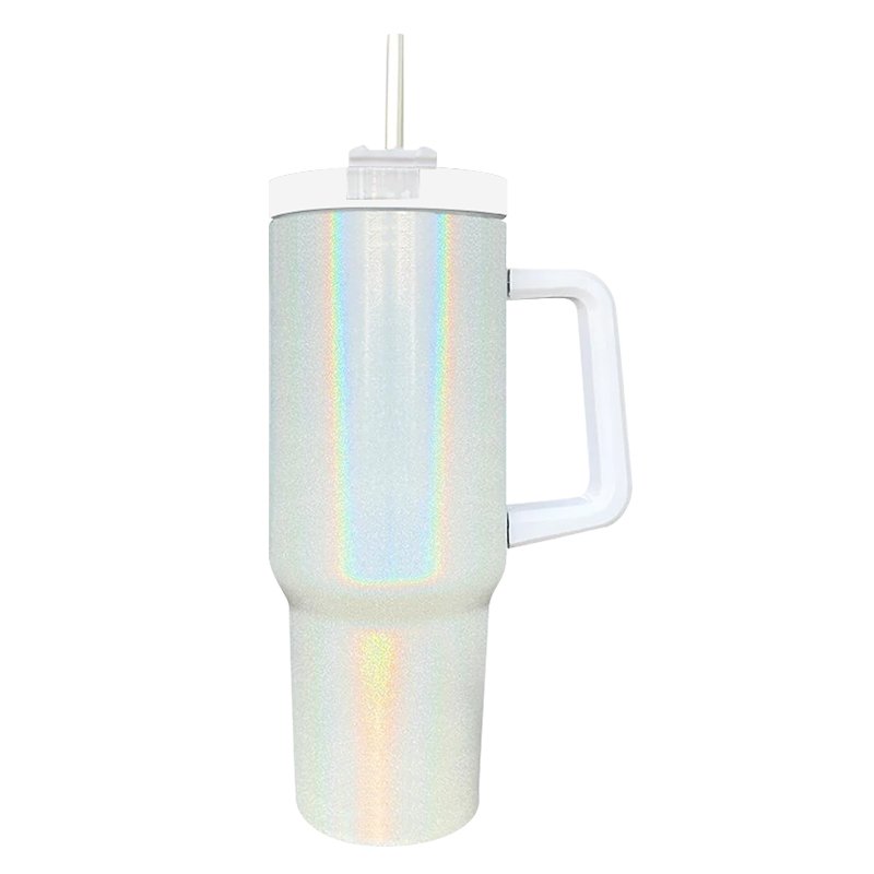New Arrival 40oz Rainbow Glitter Colors Sublimation Blank Double Walled Stainless Steel Vacuum Travel Mug With Handle