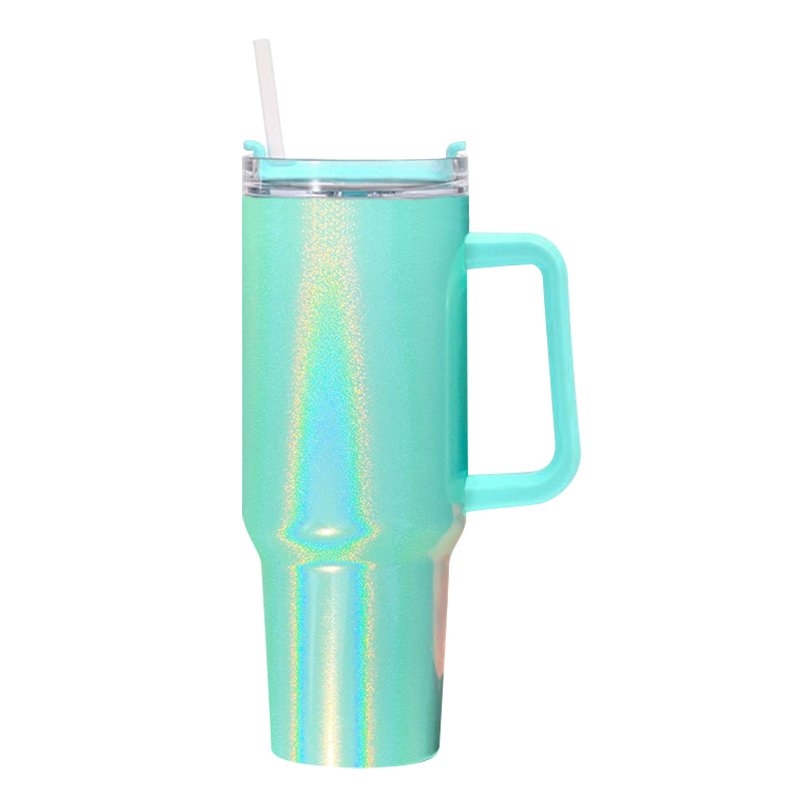 New Arrival 40oz Rainbow Glitter Colors Sublimation Blank Double Walled Stainless Steel Vacuum Travel Mug With Handle