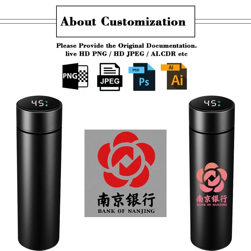 XD750 Customized 500ml Smart Vacuum Thermos with LED Display Water Bottle with Printing Logo Custom Packaging Business Gift Box