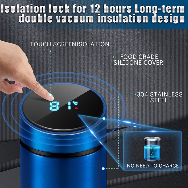 XD750 Customized 500ml Smart Vacuum Thermos with LED Display Water Bottle with Printing Logo Custom Packaging Business Gift Box