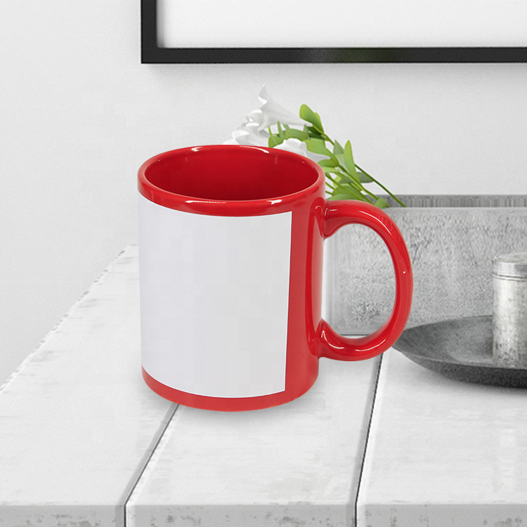 Hot Selling black mug with white patch sublimation coated Personalized design coffee mug great gifts