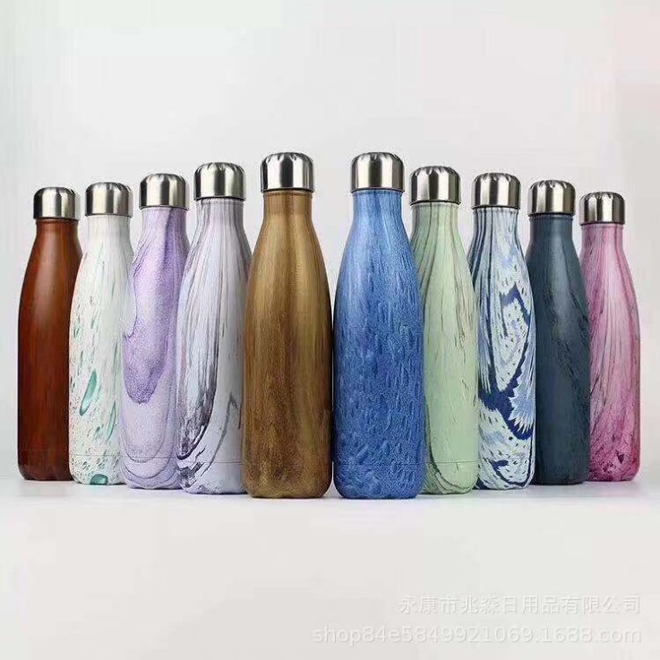 500ml girl favorite pink design printing water cola bottle Hot selling stainless steel sport wood bottle for Christmas gift