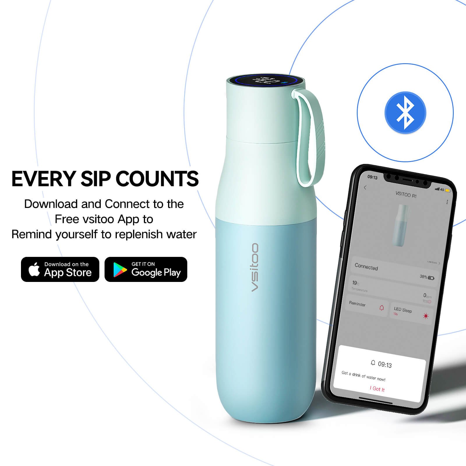 Customized water quality test Stainless Steel LCD Temperature Display Smart Thermos with Reminder stainless steel water Bottle