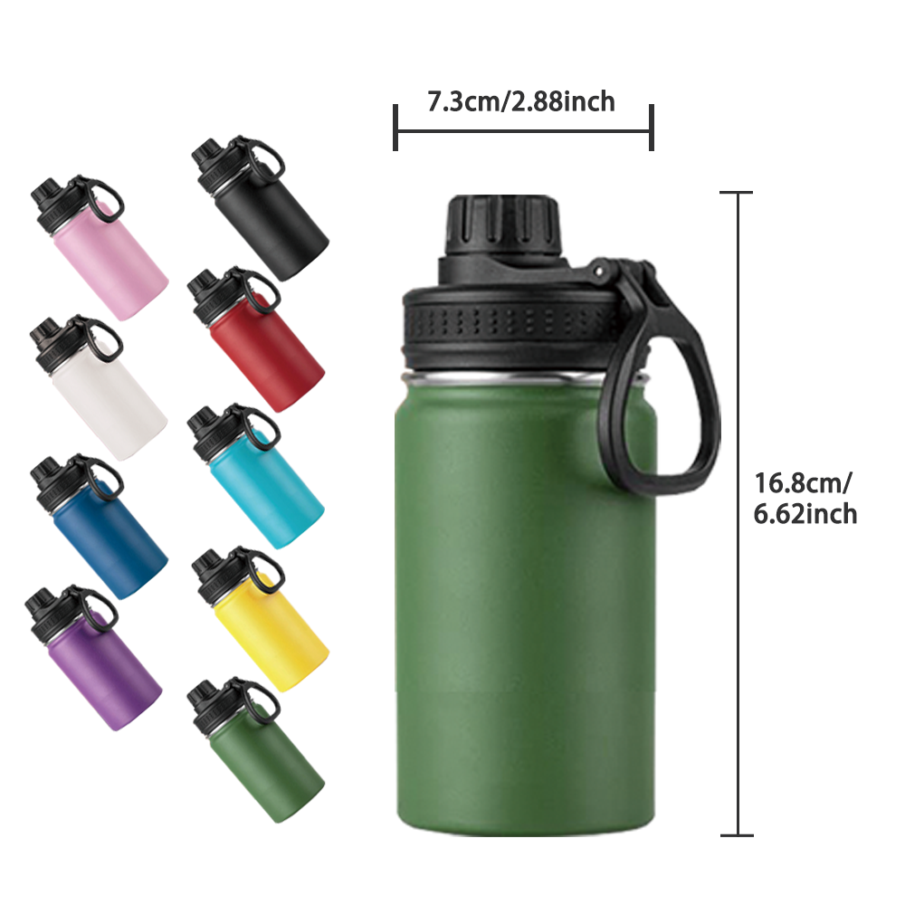 Healthkin 12oz Stainless Steel Double Wall Insulated Water Bottle with the Handgrip for Outdoor Sports Direct or Straw Drinking