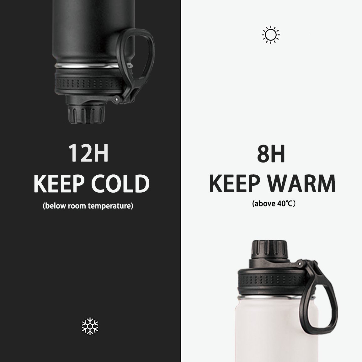 Healthkin 12oz Stainless Steel Double Wall Insulated Water Bottle with the Handgrip for Outdoor Sports Direct or Straw Drinking