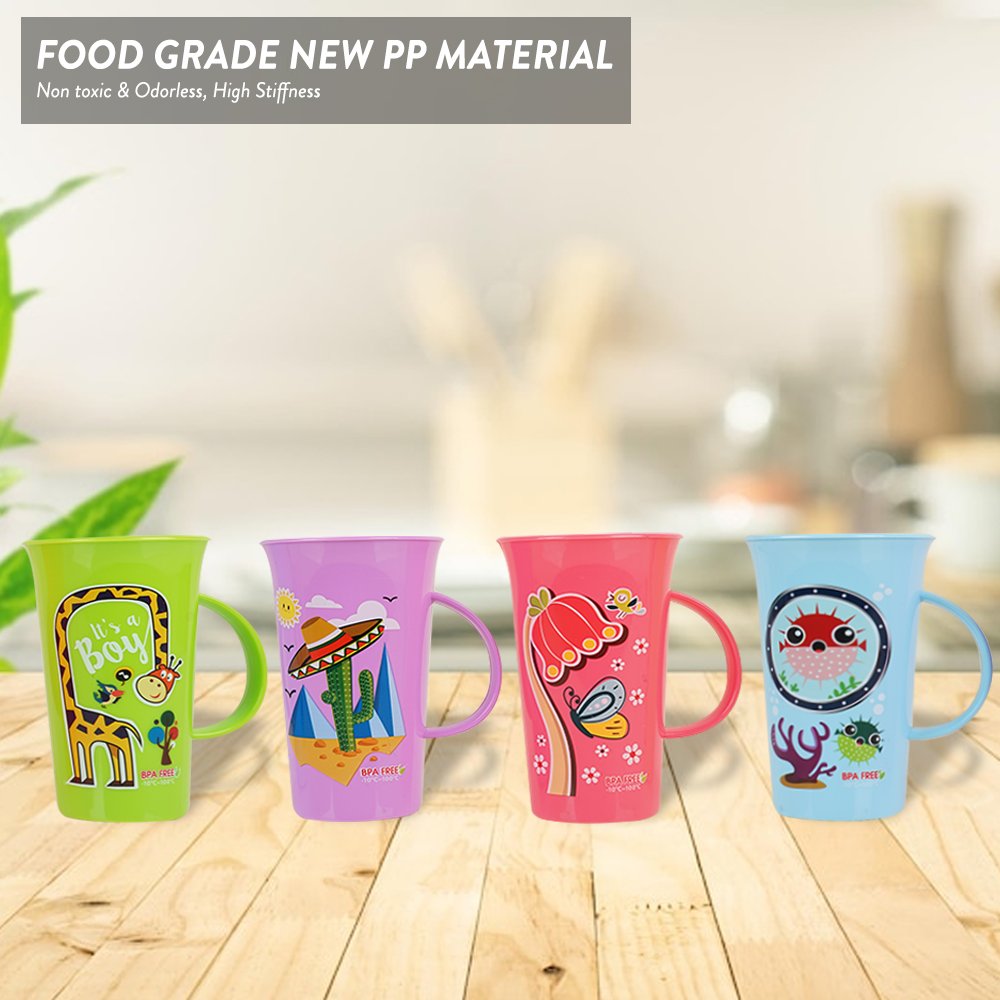 Elianware High Quality 400 ml Cartoon Kids Children Plastic Reusable Kindergarten 13 OZ PP Polypropylene Cups Mugs