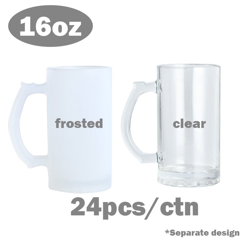 USA warehouse RTS 16oz Sublimation Blanks frosted ombre clear sublimation beer drinking glass mugs with handle