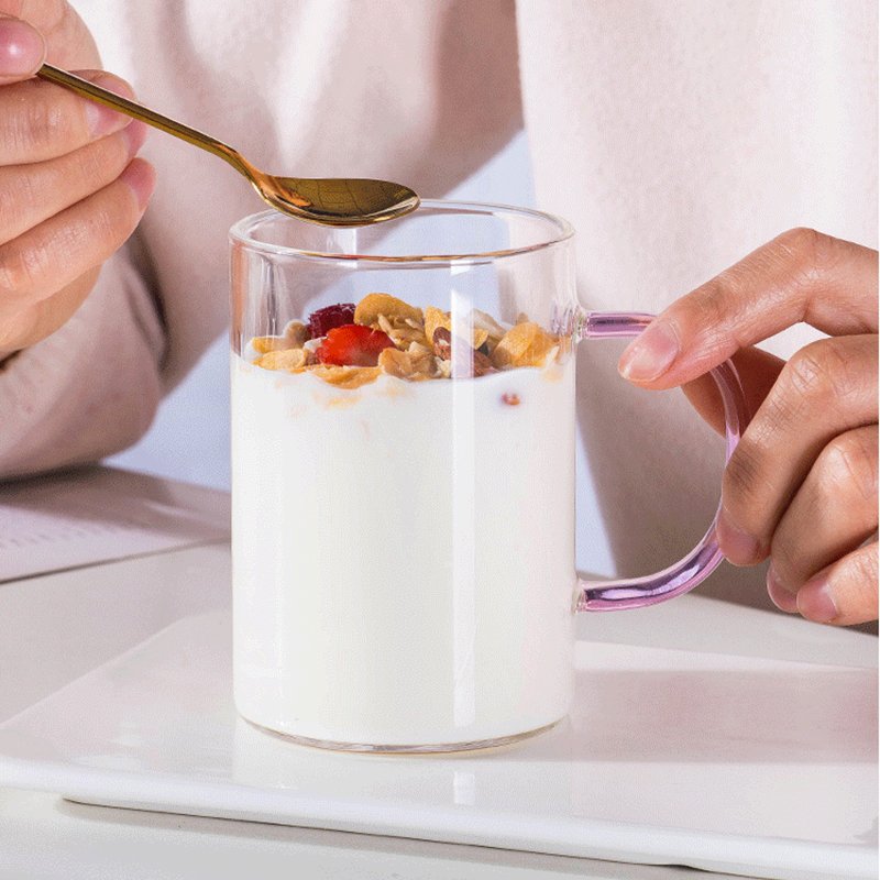 Wholesale 300ml 10oz Glass Coffee Mugs with Color Handle High Borosilicate Glass Tea Cup for Juice Beer Beverage