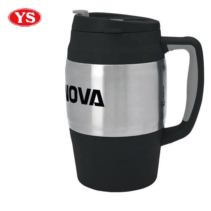 Eco-Friendly Double Wall Plastic 34 oz. Insulated Beer Mugs with Handle and Lid
