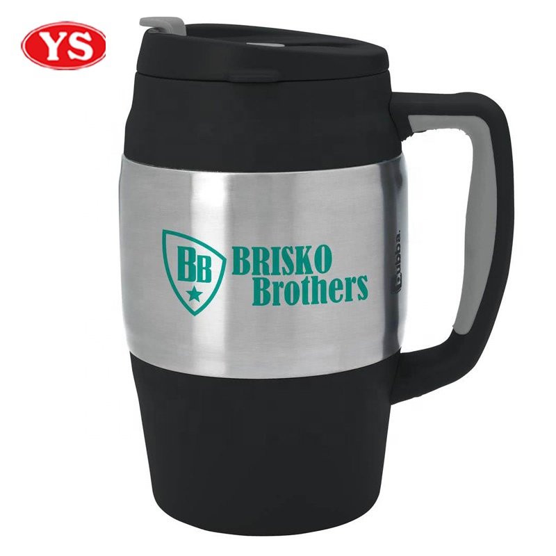 Eco-Friendly Double Wall Plastic 34 oz. Insulated Beer Mugs with Handle and Lid