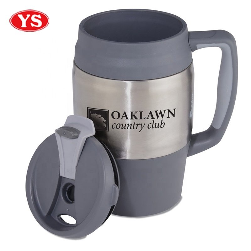 Eco-Friendly Double Wall Plastic 34 oz. Insulated Beer Mugs with Handle and Lid