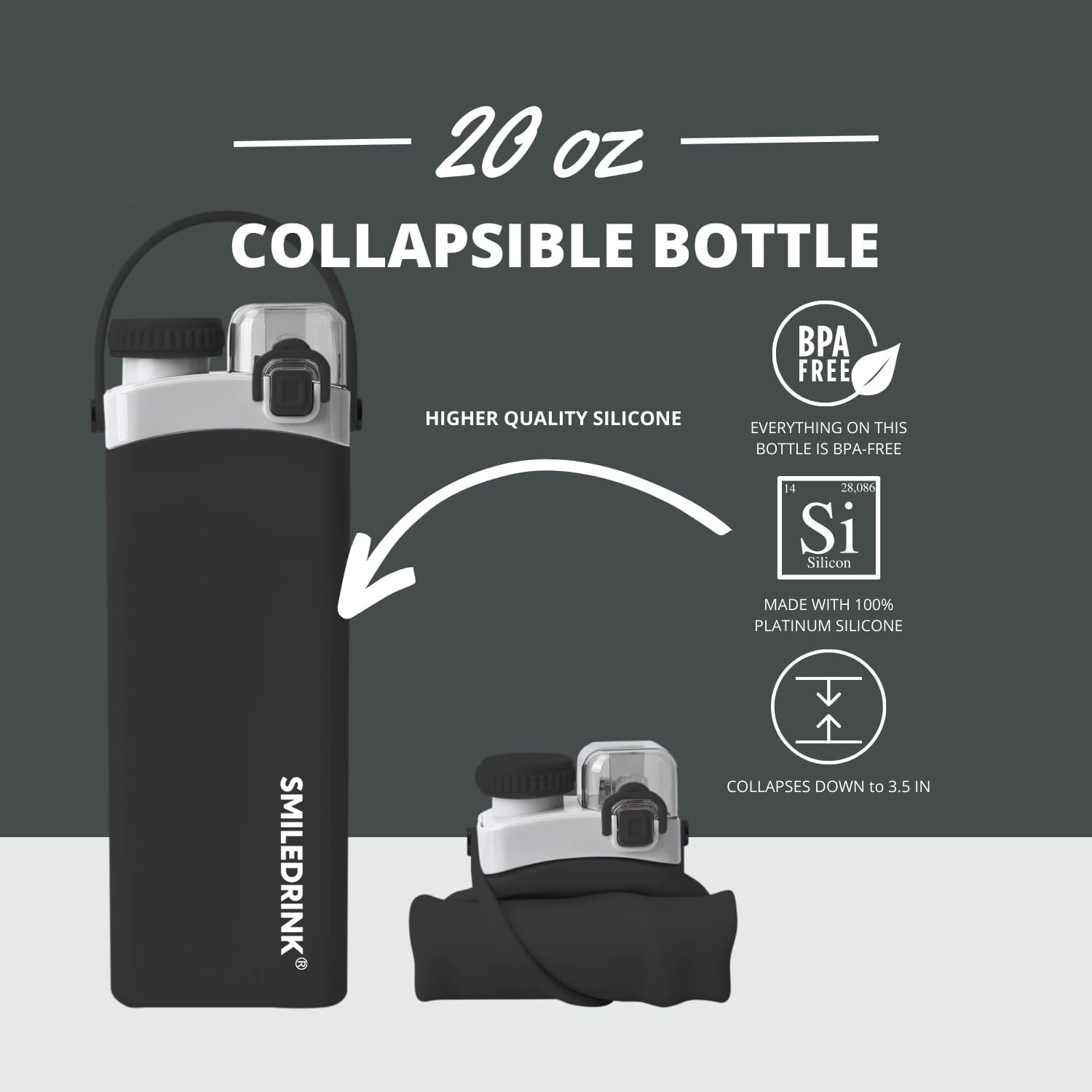Eco friendly BPA Free100% Food Grade Square silicone collapsible leak proof foldable drinking water bottle With Straw for kids