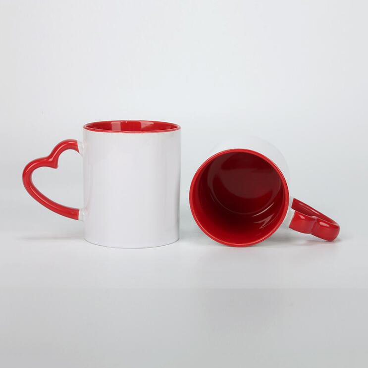 Rubysub M080 Logo Printed 11oz Heart Color Handle Inner Color Mug Sublimation Blank White Cups