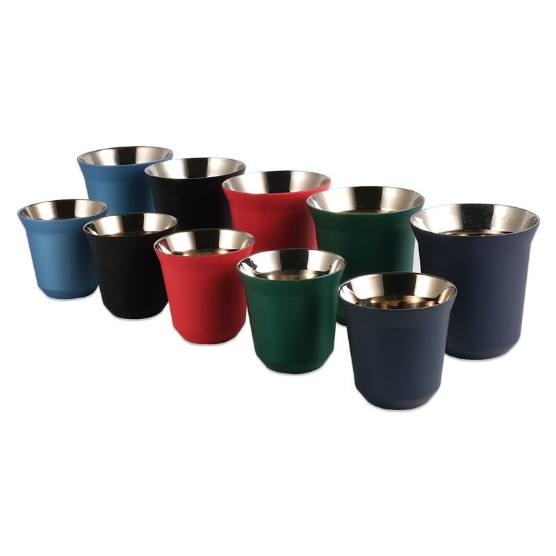 80ml 160ml metal mug mirror Espresso cup Italian double wall insulated custom Stainless Steel Black Espresso Cups Coffee