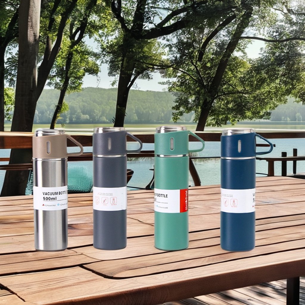 Wholesale Classic Design Stainless Steel Double Wall Vacuum Cup 500ml Travel Thermal Mug Drinkware with 3 Cups for Water