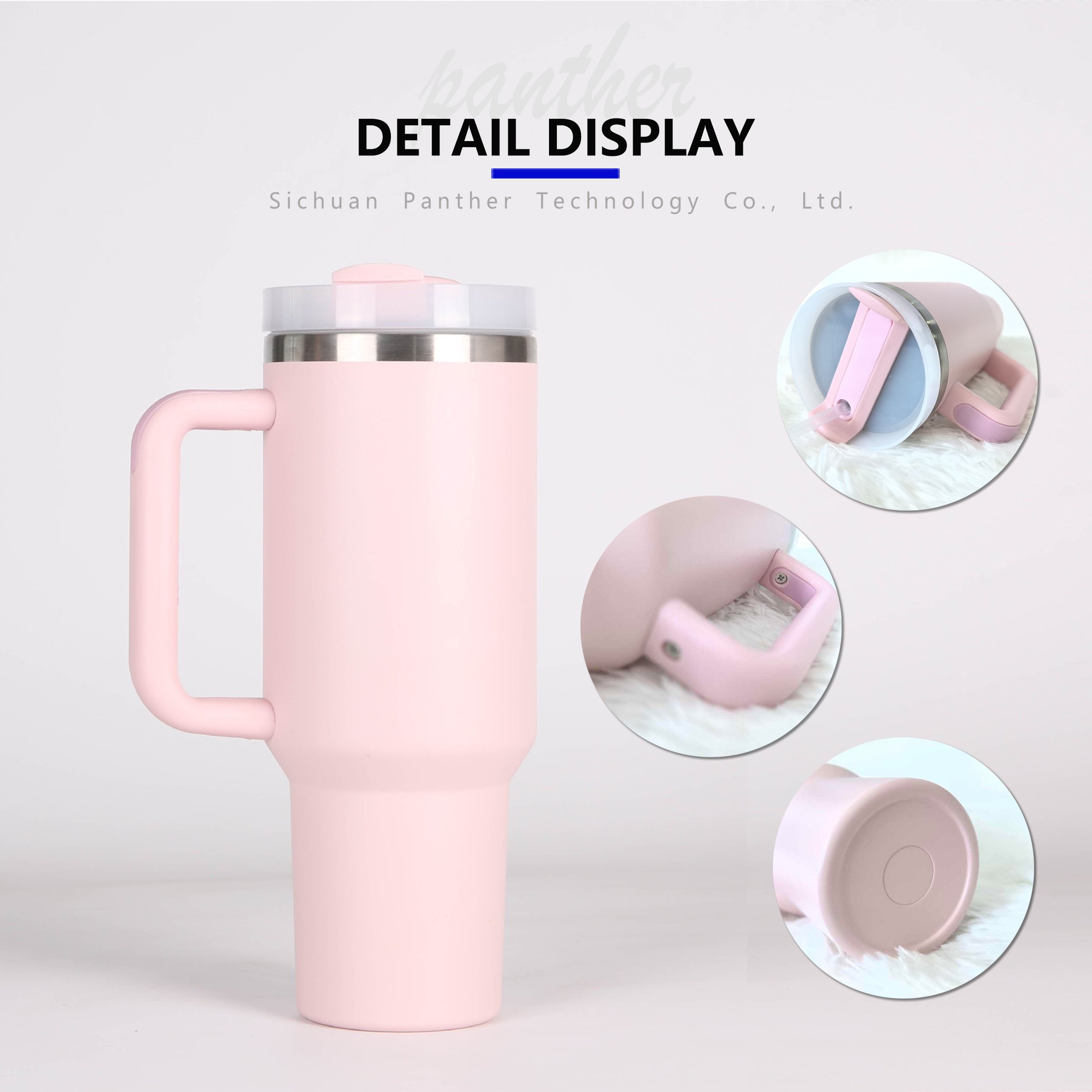 Custom 20oz 30oz 40oz Insulated Pink Stainless Steel Vacuum Flask Drink Coffee Tumbler Wholesale Bulk Thermo With Handle Mug Cup