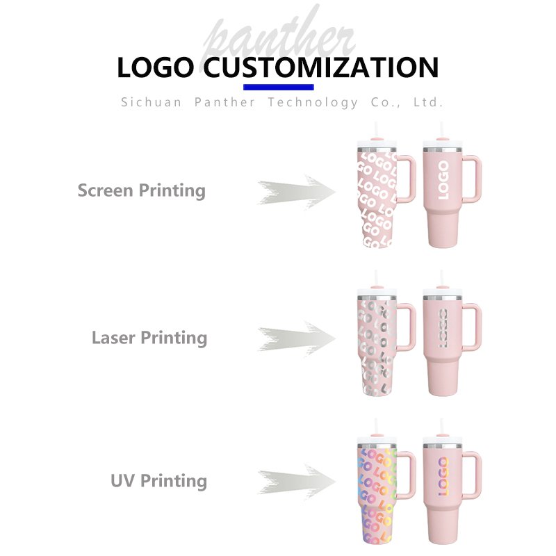 Custom 20oz 30oz 40oz Insulated Pink Stainless Steel Vacuum Flask Drink Coffee Tumbler Wholesale Bulk Thermo With Handle Mug Cup