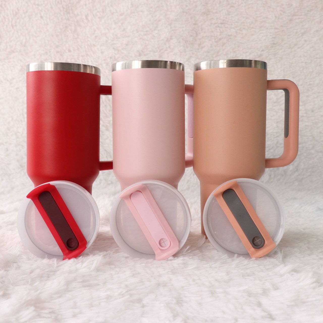 Custom 20oz 30oz 40oz Insulated Pink Stainless Steel Vacuum Flask Drink Coffee Tumbler Wholesale Bulk Thermo With Handle Mug Cup