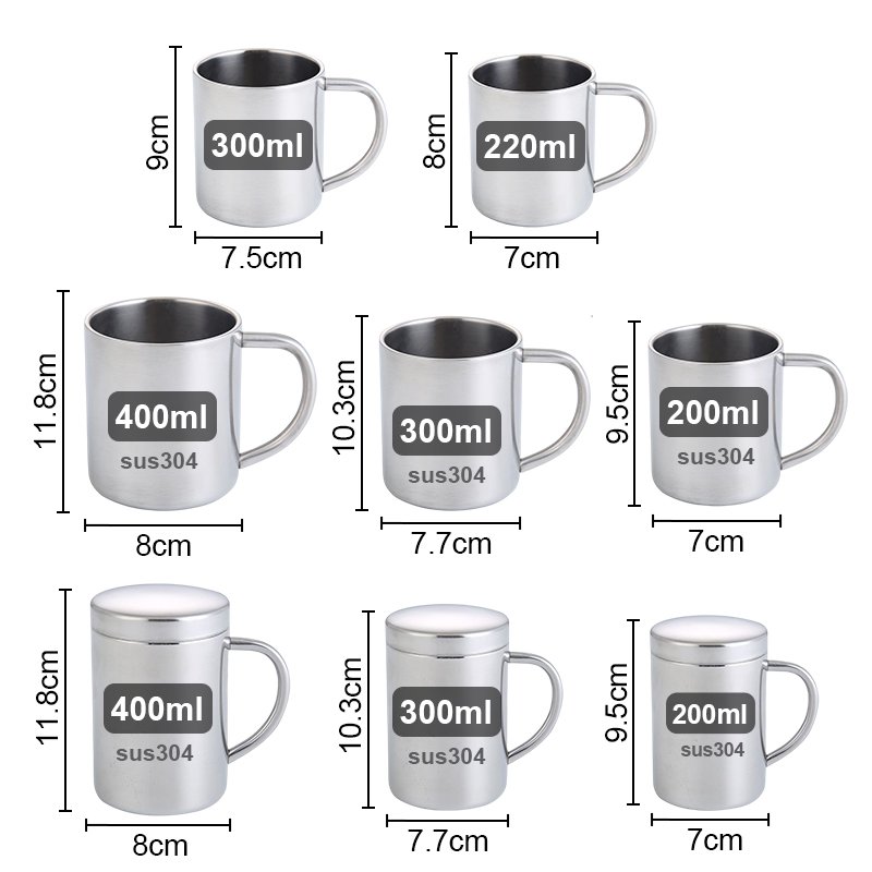 Custom Camping 200ml 300ml 400ml Stainless Steel Cup Metal Double Wall Beer Tea Pint Carabiner Coffee Drinking Mug with Handle