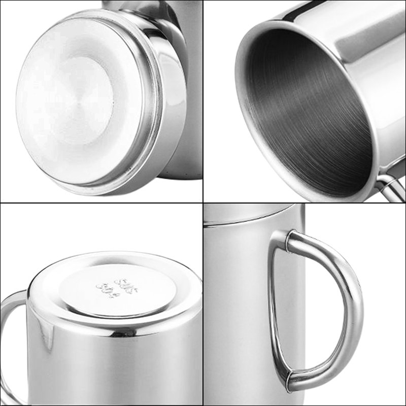 Custom Camping 200ml 300ml 400ml Stainless Steel Cup Metal Double Wall Beer Tea Pint Carabiner Coffee Drinking Mug with Handle