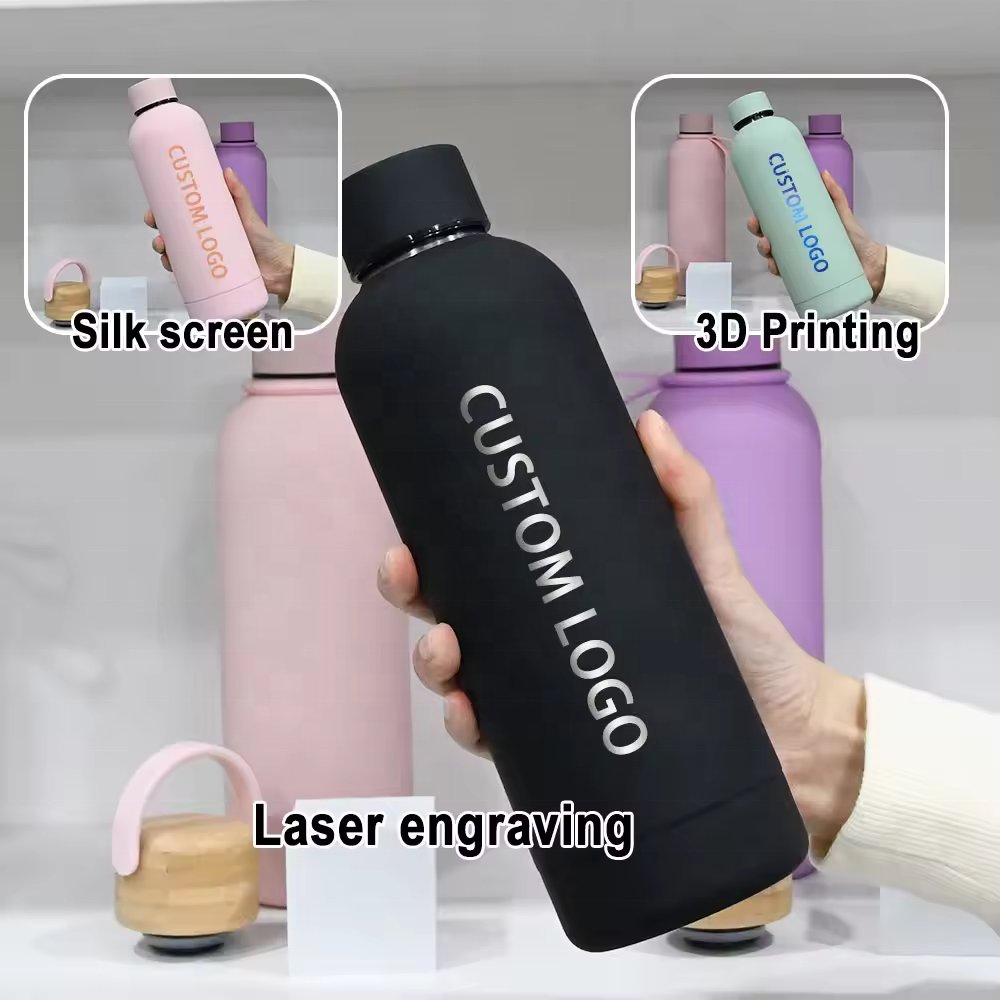 Custom soft touch double wall insulated drink bottle tumbler 500ml 750ml vacuum flask stainless steel cup thermal water bottle