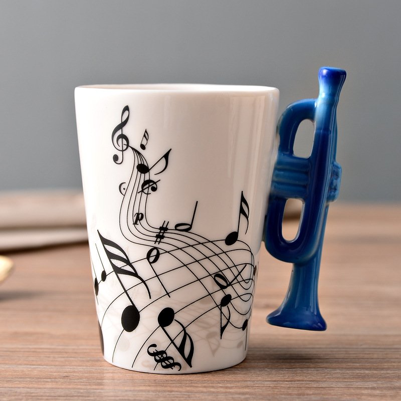 Funny Music Note Cup Clarinet Guitar Violin Snare Drum Piano Shaped Design Hand-Painted Coffee Mug with Instrument Handle