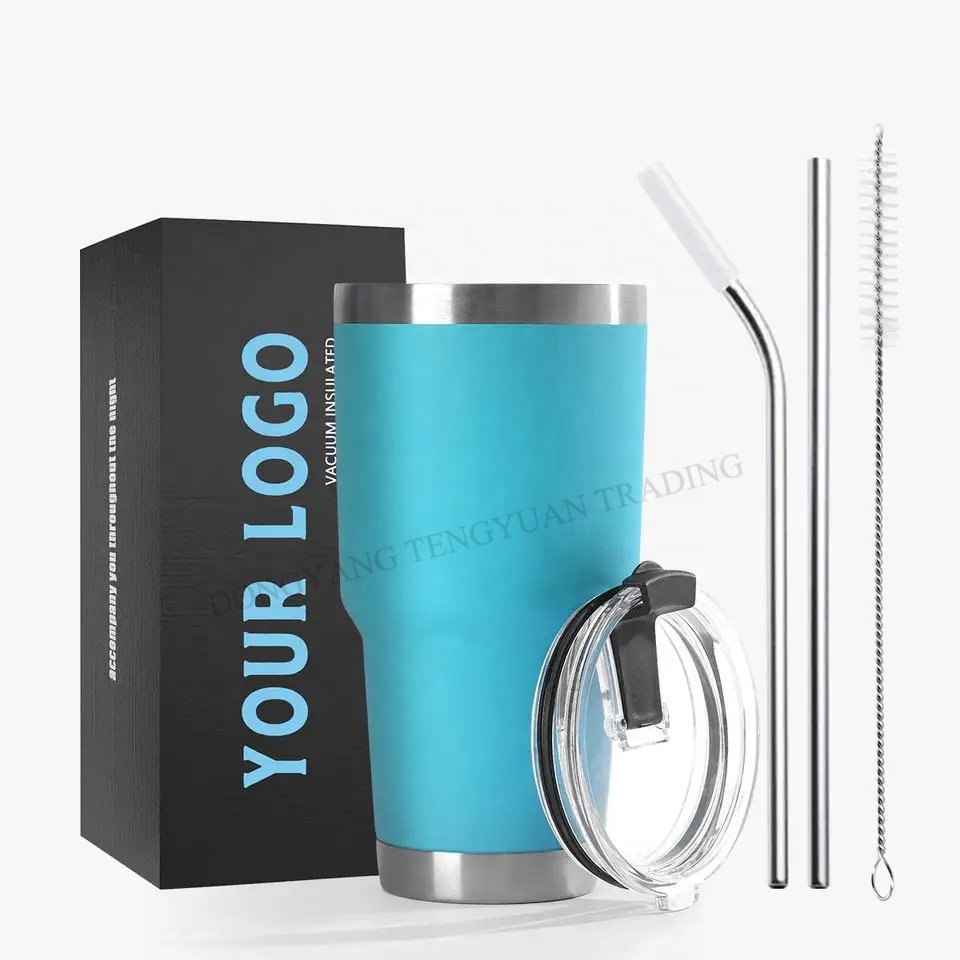 TY Custom logo 30oz stainless steel tumbler Double wall vacuum insulated Travel Mug with Slider Lid and straw