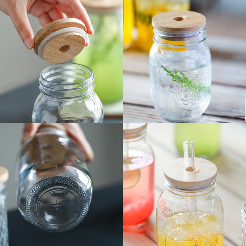 DD1732 High Capacity 1L Mason Jar with Lid and Straw Reusable Boba Cup Smoothie Water Bottles Drinking Glasses Tumbler
