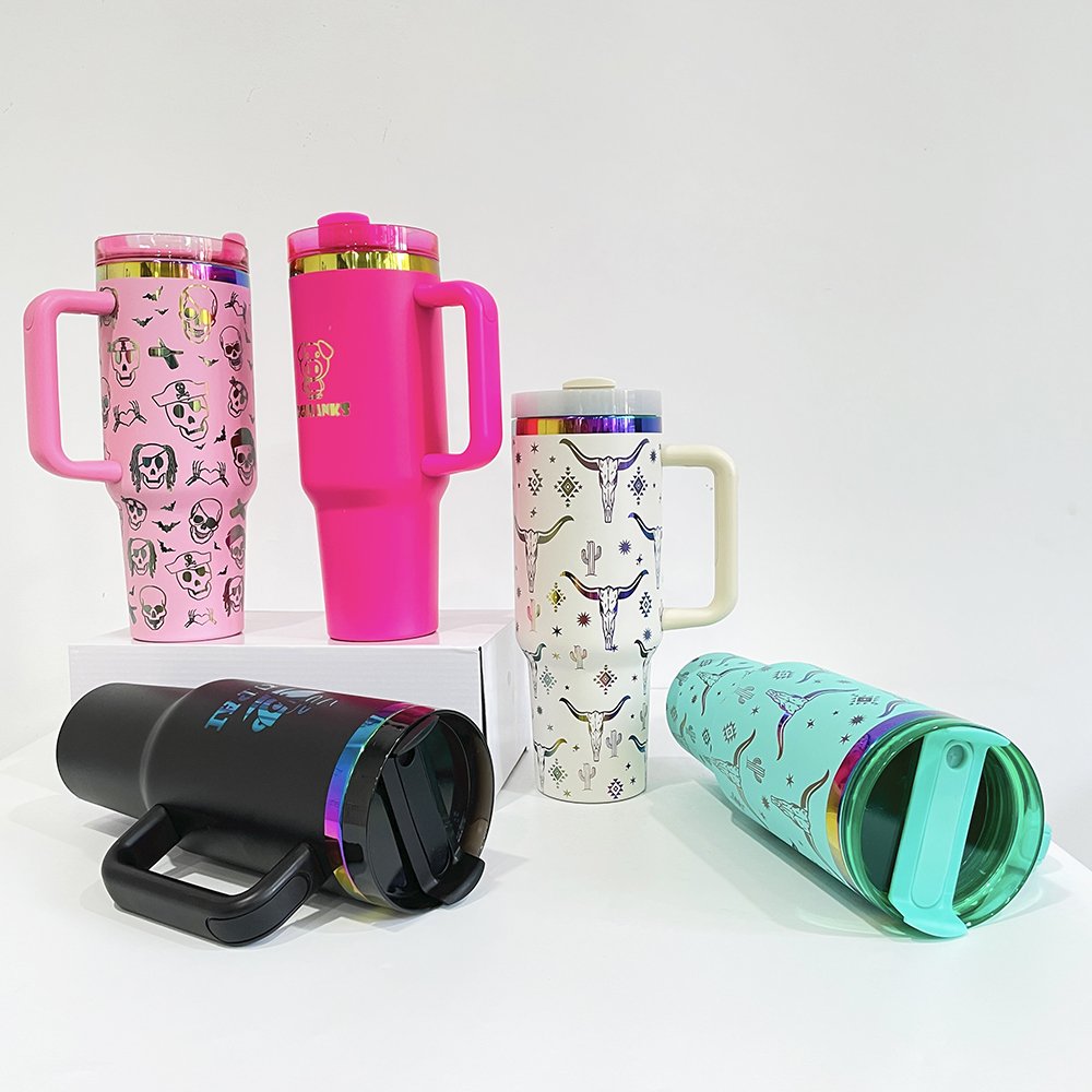 USA RTS 40oz large capacity rainbow plated vacuum insulate tumbler outdoor travel sports water bottle mug for holographic laser